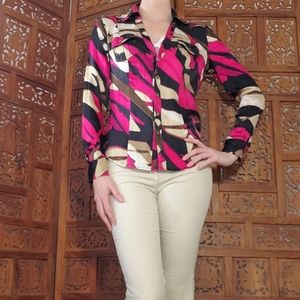 Vintage 90s Cache silk multi patterned blouse